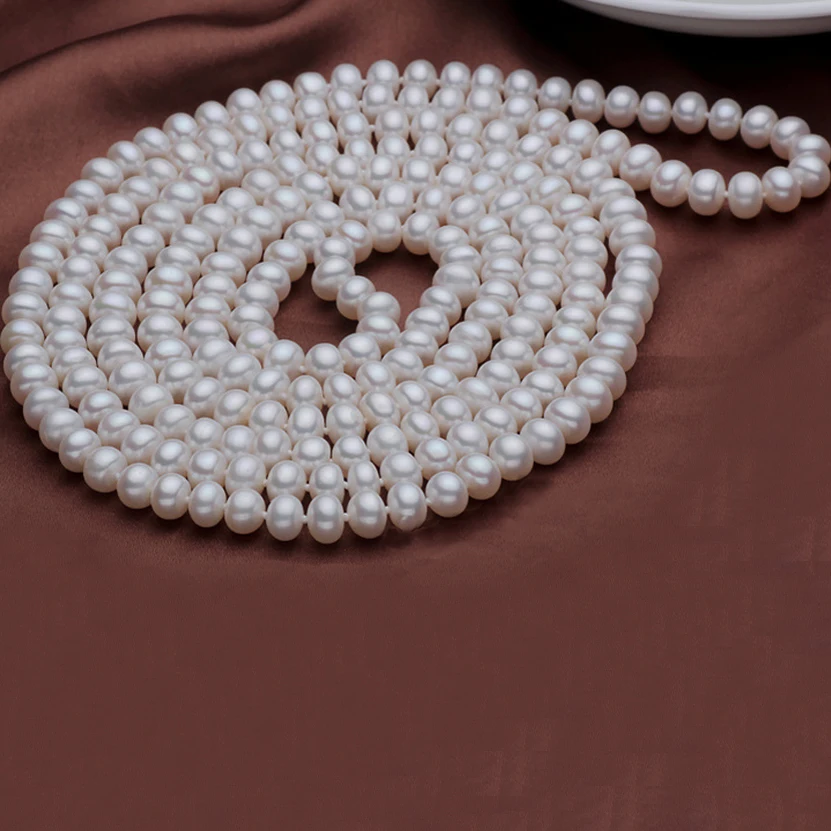 

7-8 mm natural pearl necklace female gift multi layer & Long real pearl Necklace 100 cm length