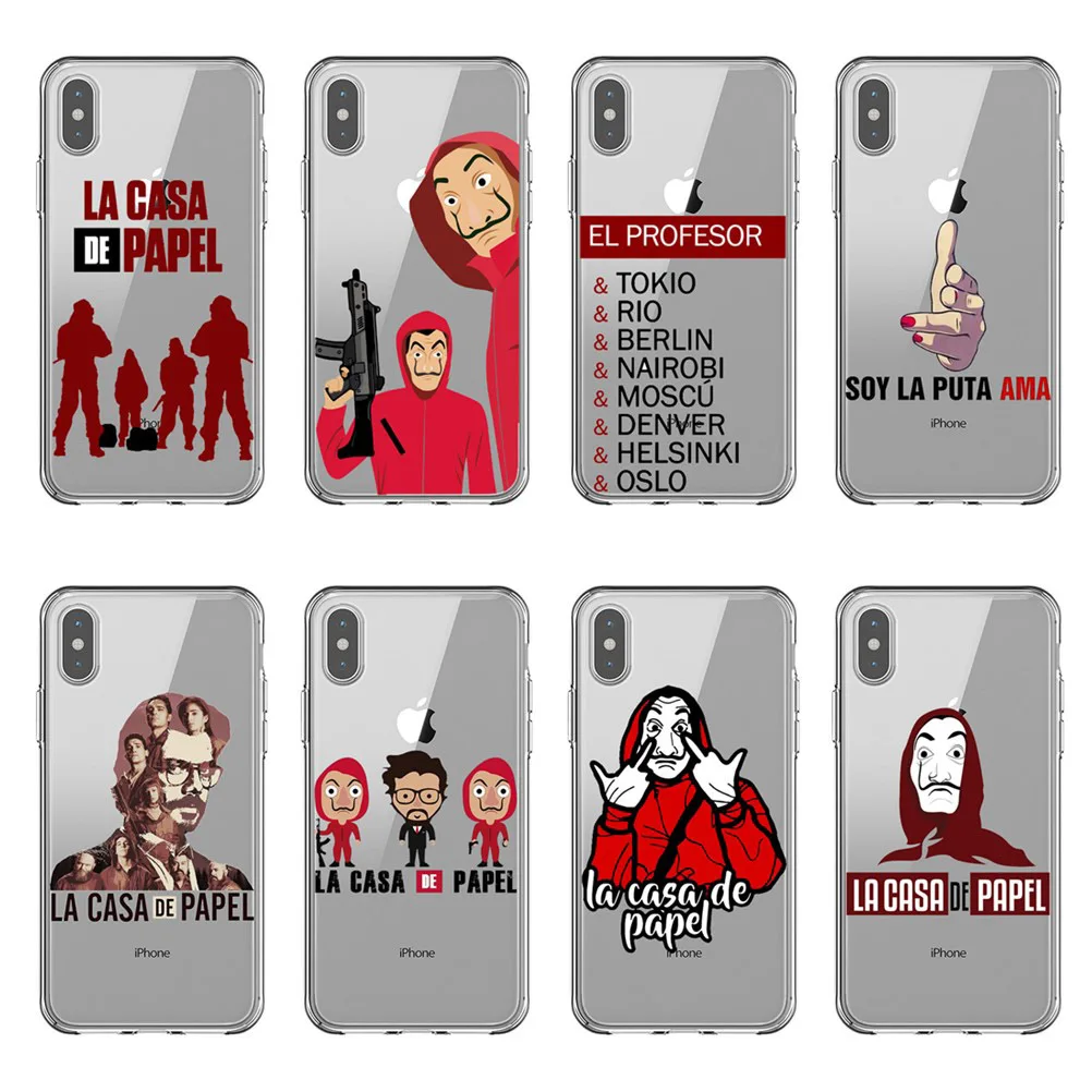 

Spain TV La Casa de papel Soft TPU Phone Case for Apple iPhone X 5S SE 6 6S Plus 7 7Plus 8 8 Plus XR XS MAX Clear silicone Cover