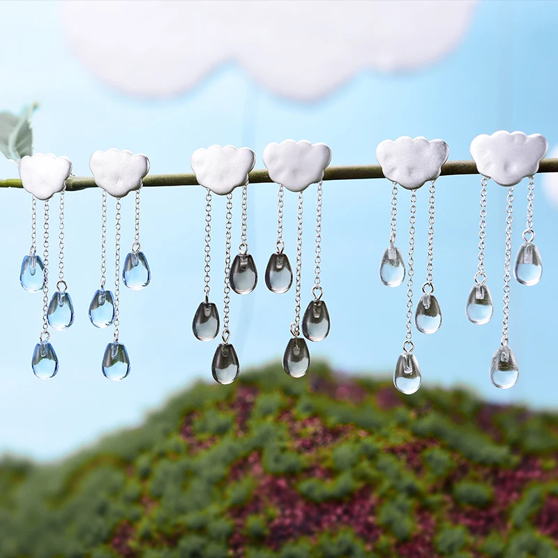 Lotus Fun Solid 925 Sterling Silver Earrings for Women Cloud Water Drop Quartz Tassel Drop Earring silver 925 earing for Girls