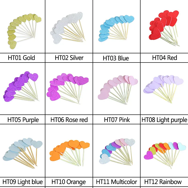 20 Pieces/Lot Handmade Colourful Heart Cupcake Toppers Cake Party Supplies Birthday Wedding Party Decoration Supplies 75Z