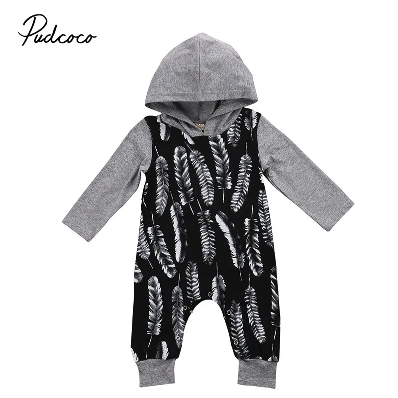Детский хлопковый комбинезон с капюшоном принтом перьев|newborn sweatshirt|baby sweatshirt girlbaby