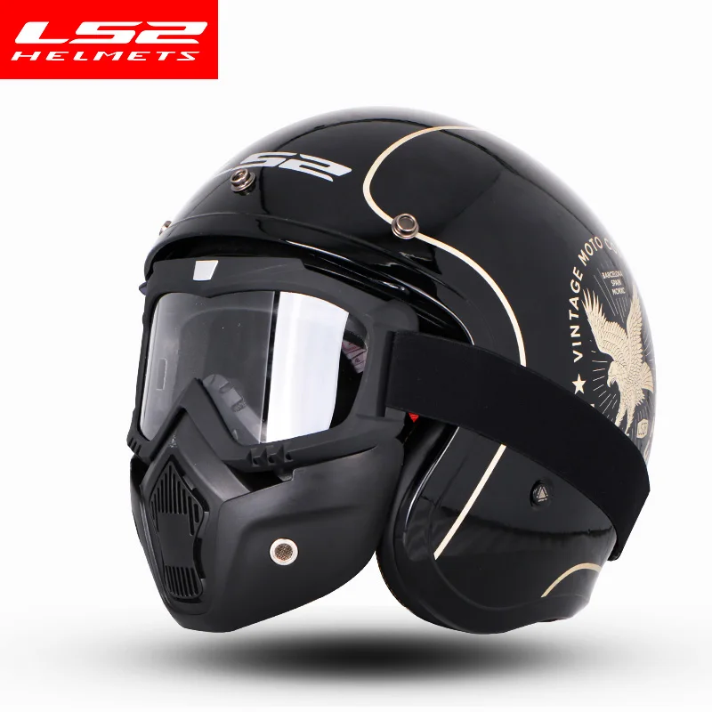 LS2 OF599 Spitfire с открытым лицом винтажный шлем moto rcycle половина 3/4 шлем casco moto винтажный ECE утвержденный размер M-XXXXL - Цвет: with  Mask