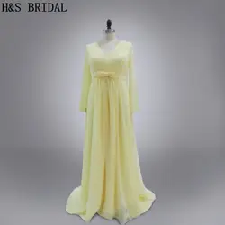 Реальные фото желтый изготовление под заказ Длинные рукава вечерние платья