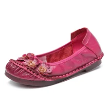 Женская повседневная обувь на плоской подошве; весенние туфли на плоской подошве с цветочным принтом; мягкие винтажные женские лоферы из натуральной кожи на плоской подошве без застежки; мокасины; женская обувь