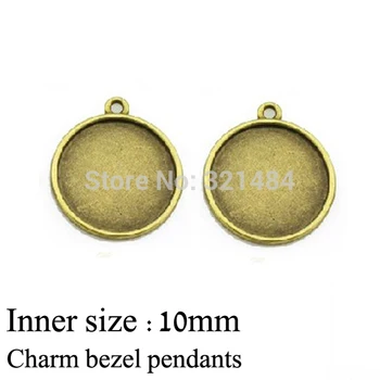 

Antique brass/bronze 100pc cameo base settings for 10mm cabochons round charm bezel pendant tray blank findings