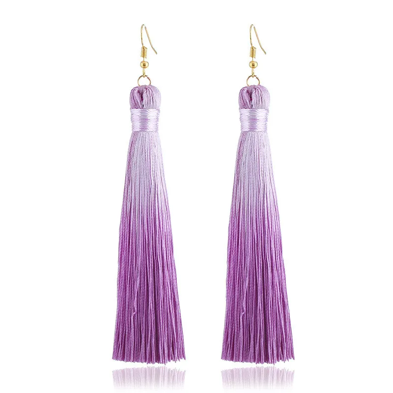 

LZHLQ Bohemian Color Tassel Earrings For Women Long Solid Silk Fringed Drop Dangle Earrings Wedding Jewelry Accessories