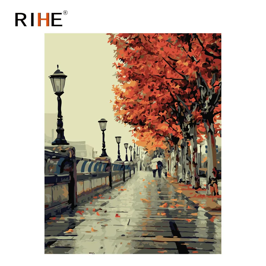 

RIHE DIY Oil Painting Numbers Kit, Romantic Love Landscape Oil Painting On Canvas Acrylic Paint for Kids Beginner Adults