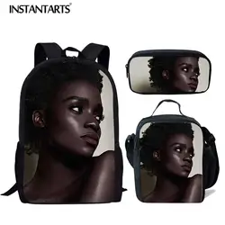 INSTANTARTS сумка для книг, Детский комплект из 3 предметов, школьная сумка черного цвета с принтом в африканском стиле для девочек, школьные