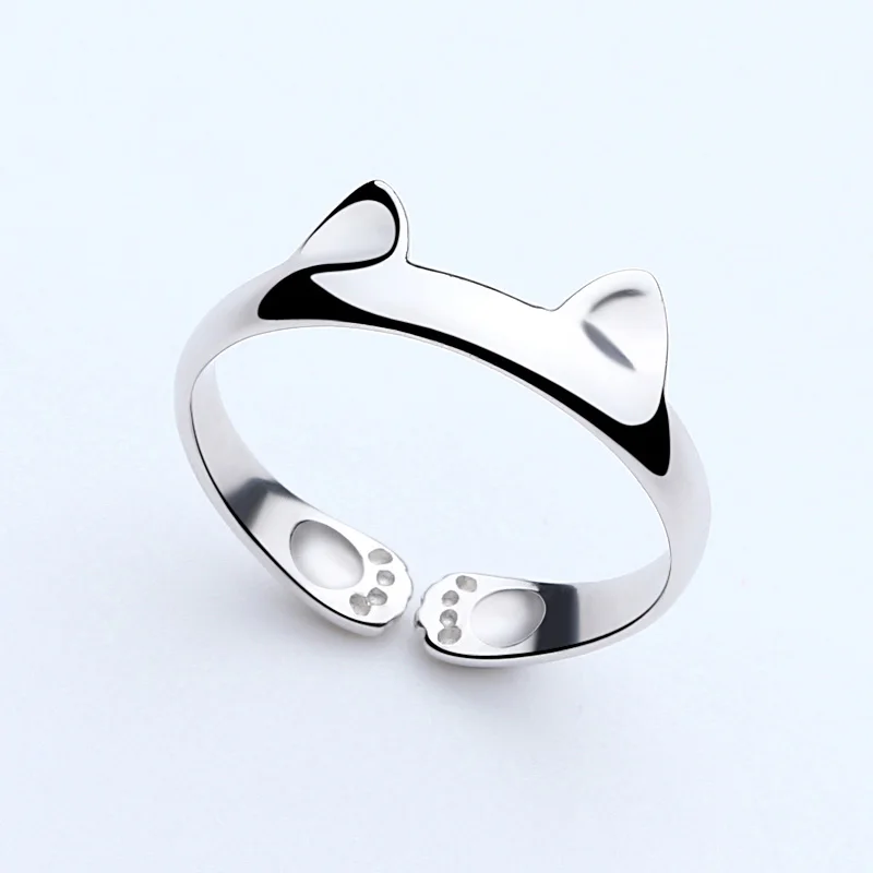925 Sterling Silver Cat Ear Rings For Women Student Cute Sweet Personalized Adjustable Girls Fashion Creative Jewelry Ring Gift