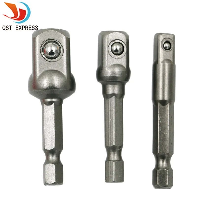 3PCs chrome vanadium steel socket adapter Seth ex shank to 1/4 3/8 1/2 extension drill bits hex bit set power tools