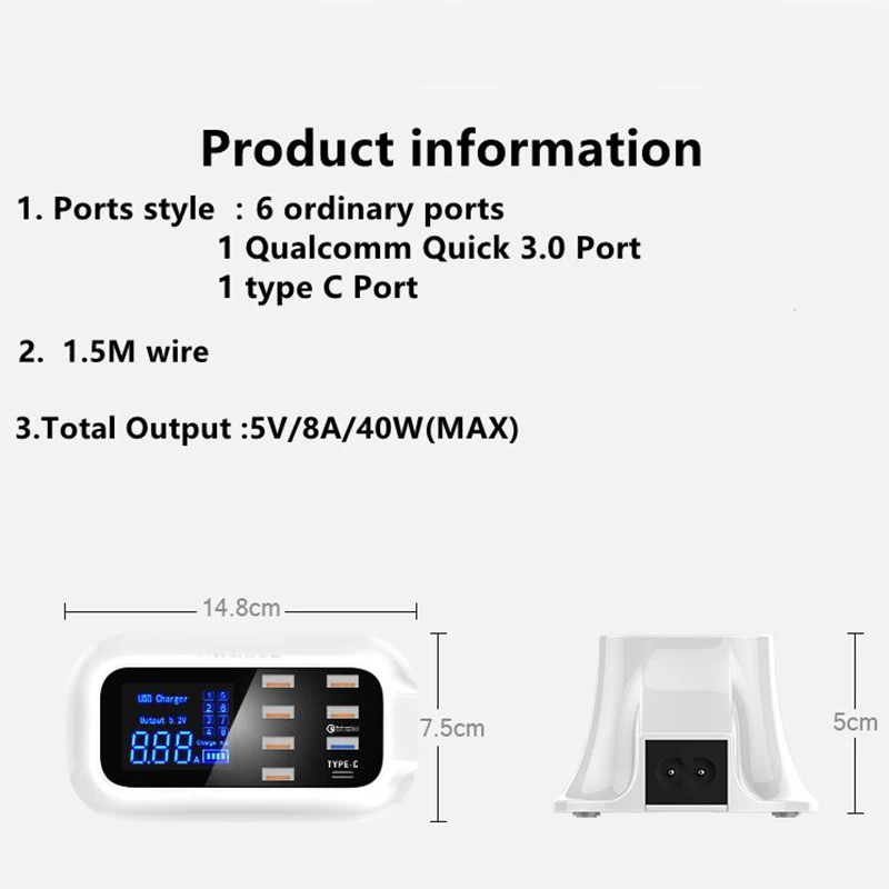 7 портов USB Type C Смарт быстрое зарядное устройство 3 0 док станция ЖК дисплей