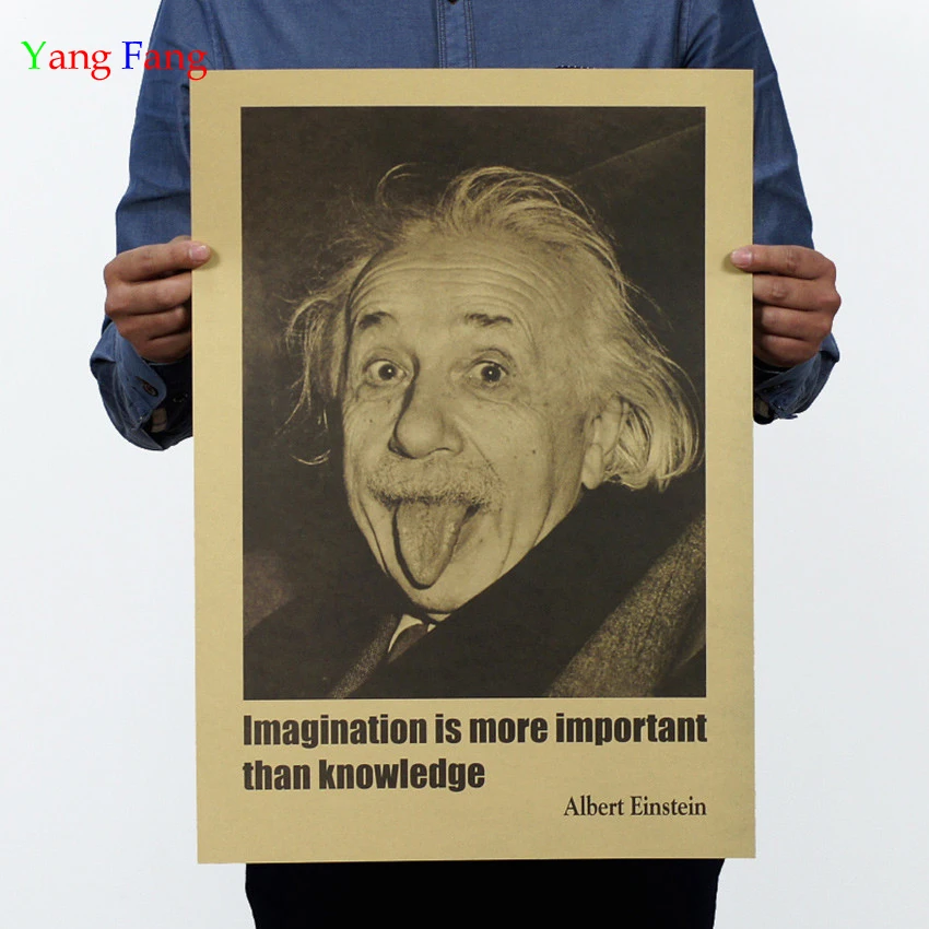 

Albert Einstein Poster Vintage Retro Paper Wall Stickers Imagination Is More Important Than Knowledge