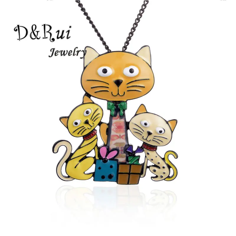 

Christmas Gift Cat Family Pendant Necklace Multicolor Jewelry Gifts for Women Unique Enamel Animal Pets Necklaces New Arrival