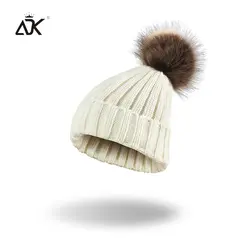 ADK женский сплошной цвет шляпа помпонами 2018, новая мода повседневное аксессуар шапочки-бини для девочек # CAP240