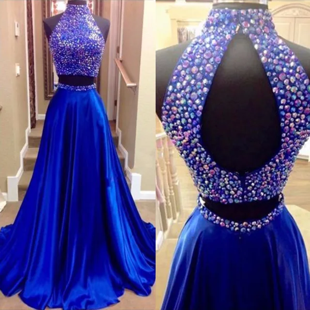 Blue Rhinestone Prom Dress