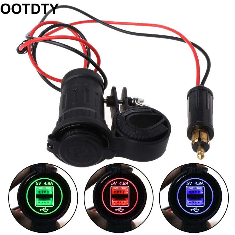  12V 24V Motorrad Lenker Hella/DIN Stecker Wasserdicht Dual USB Ladegerät 2.4A für Smartphone Tablet