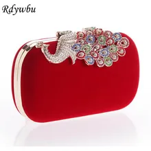 Rdywbu Женская бархатная вечерняя сумочка с бриллиантами павлина сумочка со стразами хрустальные клатчи с цепочкой Свадебная вечеринка Банкетный Кошелек SJ273
