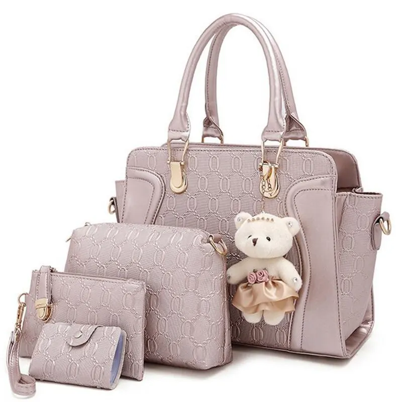 

4 PCS/Set Women Bag Crocodile Pattern Composite Bag Vintage Messenger Bags Shoulder Handbag Purse Wallet Leather Handbag QT22847