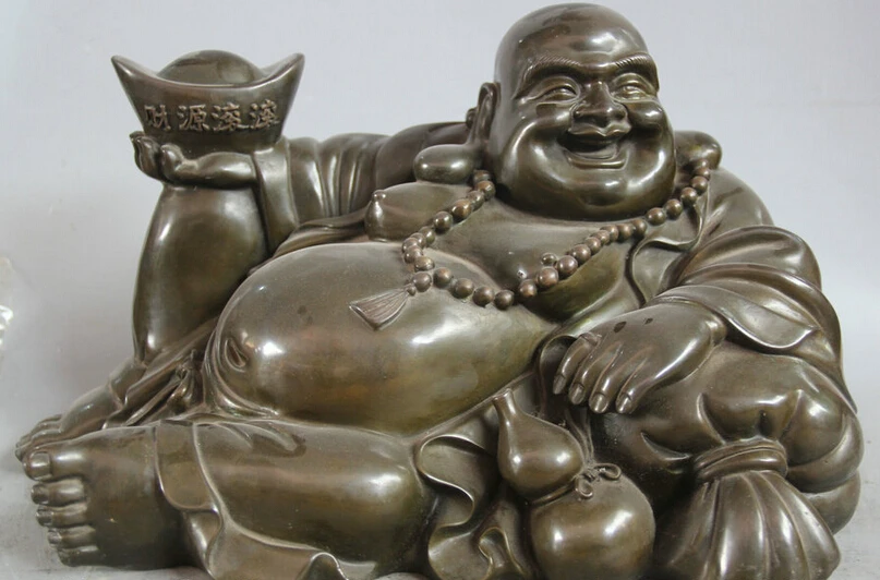 

USPS to USA S2383 17" Chinese Buddhism Bronze calabash Seat Happy Laugh Maitreya Buddha Statue (B0328)