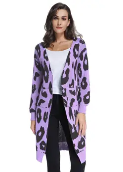 

leopard-print cardigan women's sweater new knitted jacket Autumn Women Long Sleeve Oversized Loose Knitted Sweater