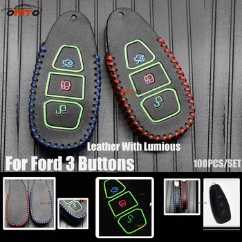

100PCS Car-styling Luminous Car Key Case Covers Shell Bag Leather 3buttons for Ford Mk4 Ecosport Merger 2012 2013 2014 2015