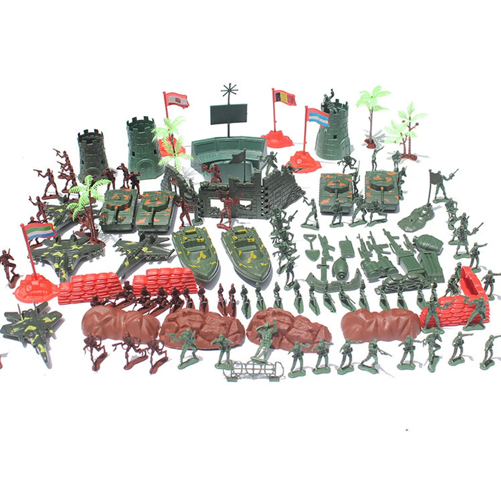 Plastic Army Men Playset 4cm Soldier Action Figures with Scaled Vehicles - 290 Pcs Miniature Scenery Layout Model Building Kits