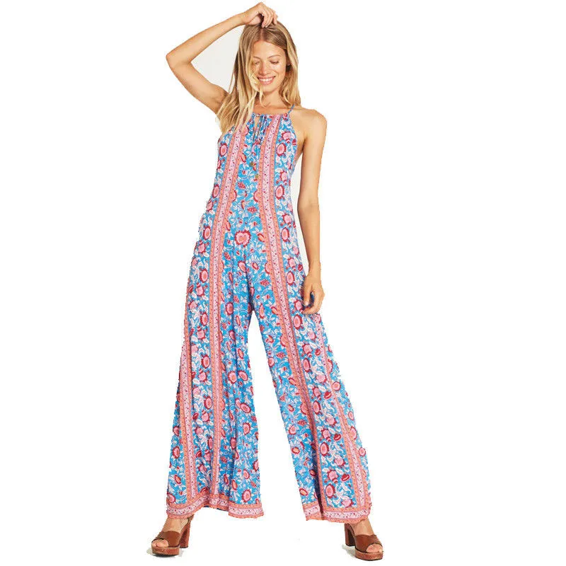 Women Summer Casual Jumpsuit 2018 Halter Floral Printed