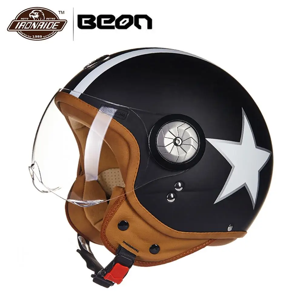 

BEON Retro Motorcycle Helmet Motorbike Helmet Vintage 3/4 Open Face Scooter Moto Biker Helmets Men Women Vintage Visor Casco