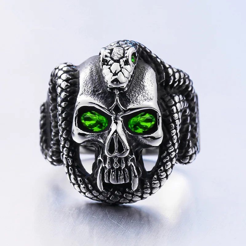 Best Us Size 7 14 Male Eye King Snake Vampire Skulls Finger Rings with Stone Europe Fashion Novelty Men Signet Rings Dropshipping