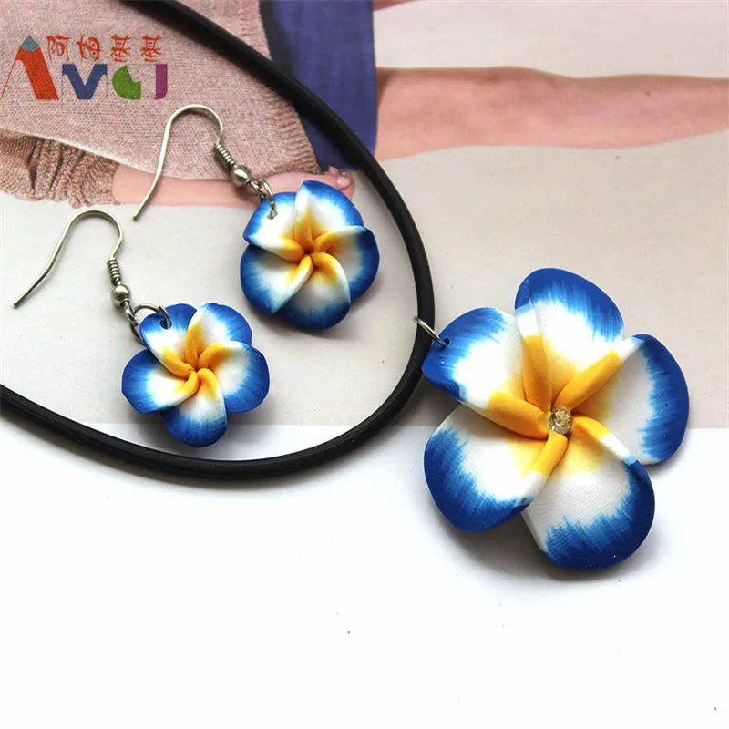 AMGJ DIY Cute Hawaii Crystal Plumeria Polymer Clay Earrings Necklace