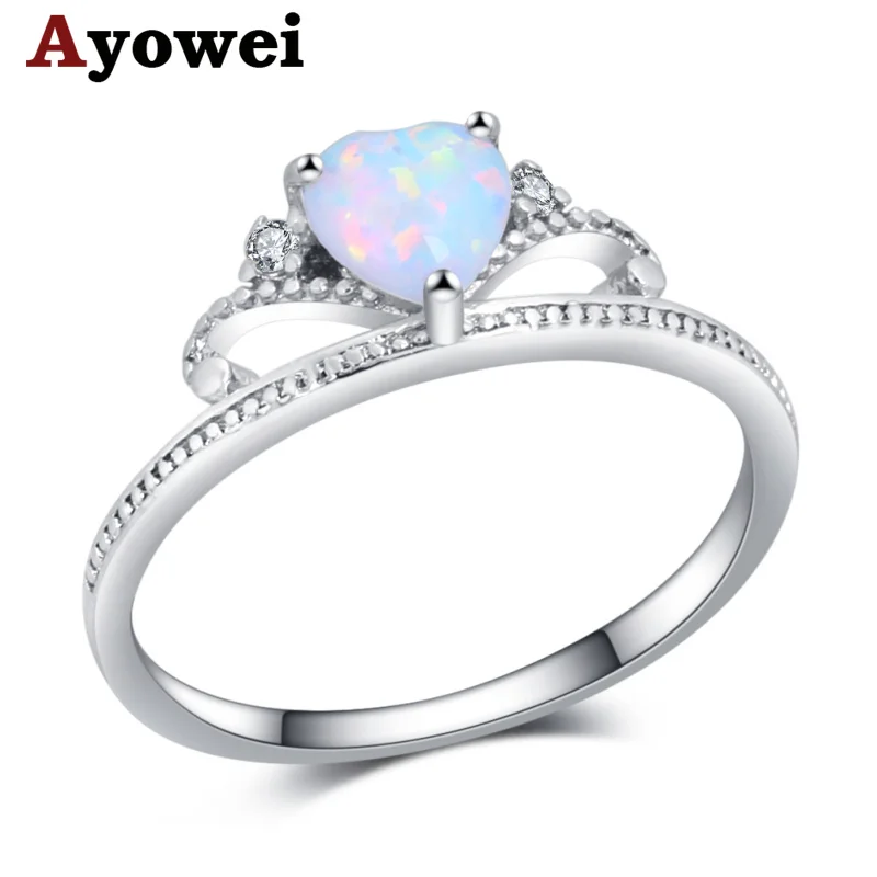 

Ayowei Crown Shape 925 Silver Stamped White Opal Ring Fashion High-end Party Gift OR928A