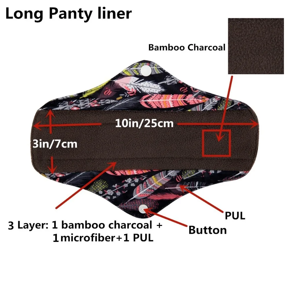 1 XS S M L Long Panty Liner Cloth Menstrual Pad Bamboo Charcoal Mama Sanitary Reusable Washable Mix Size menstrual panties