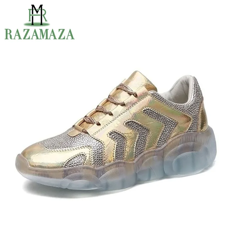

RAZAMAZA New Arrival Women Vulcanized Shoes Lace Up Casual Shoes Women Crystal Sneakers Daily Lady Footwear Size 35-39