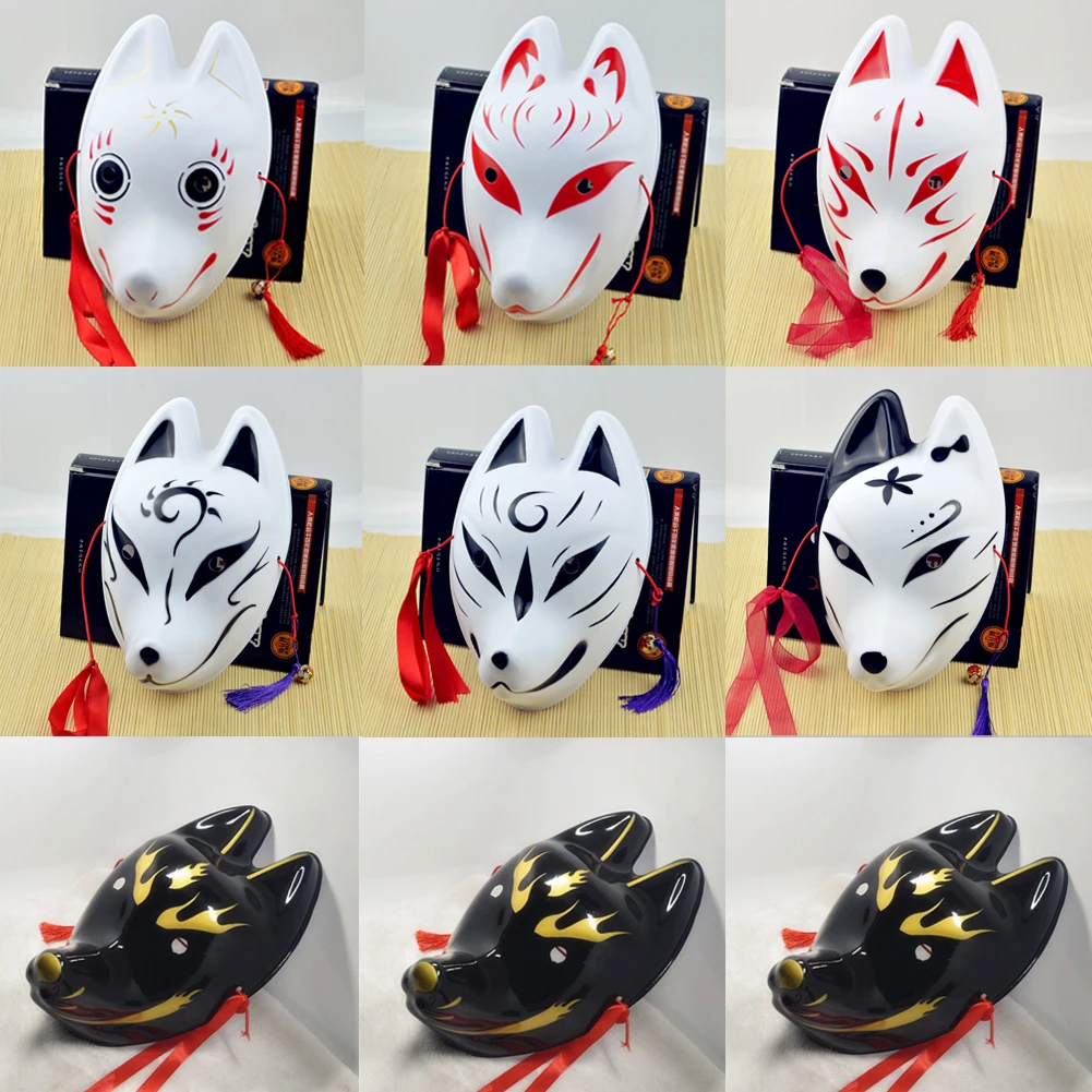 Стиль Горячая японский стиль лиса маска Костюм кицунэ ручная роспись половина лица маскарадные Вечерние Маски