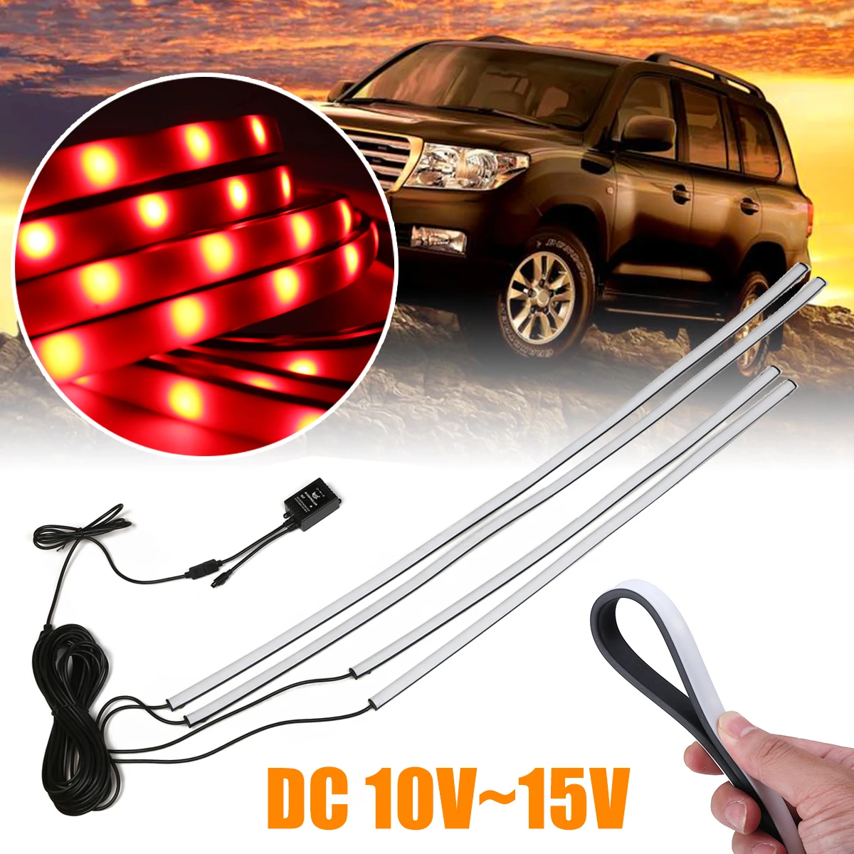 

2Pair Waterproof 5050 LED super bright Strip Lamp DC 10V~15V RGB Car Under Glow Body Neon Light Tube Strip Phone App Control