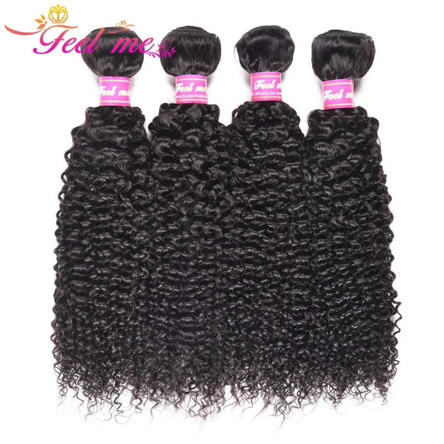 Kinky Curly Hair Bundles FEEL ME Brazilian Curly Human Hair Bundles Natural Color Remy Hair Weave Extensions Can Buy 1/3/4 PCS