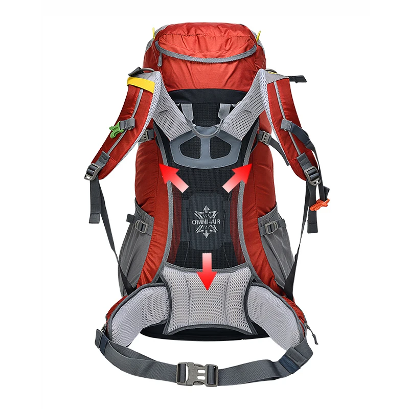 60l الخارجية إطار تسلق حقيبة السفر للماء مادة البوليستر للجنسين الظهر للتخييم التنزه في الهواء مع غطاء المطر