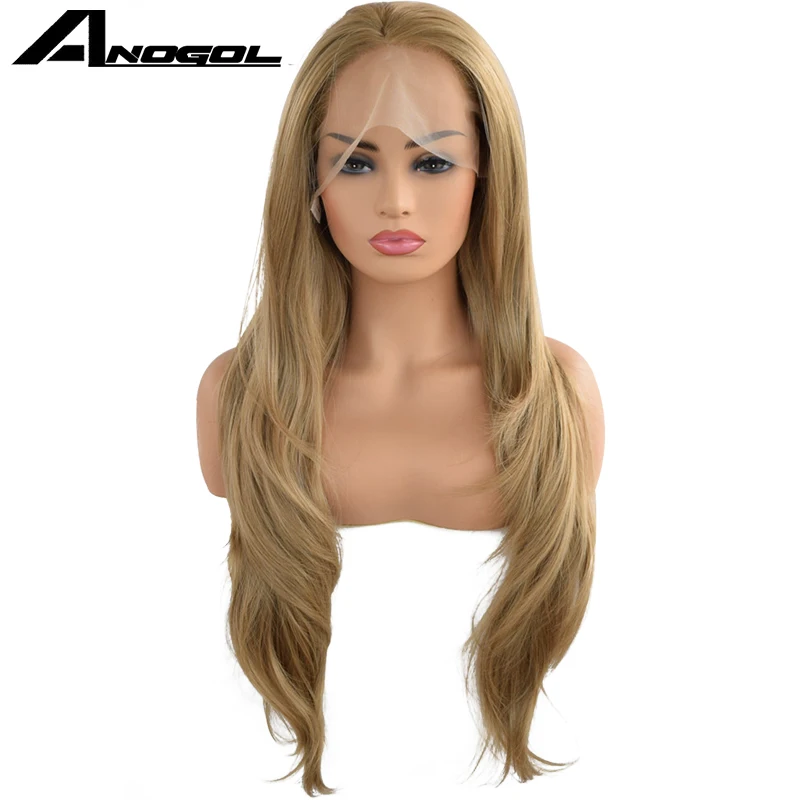 

Anogol Long Natural Wave Blonde Yellow Orange Purple Pink Silver Grey Synthetic Lace Front Wig For Costume Halloween Party