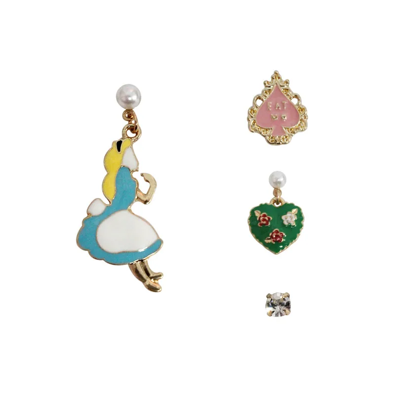 

SANSUMMER New Style Fashionable Alice Dream Series Heart shaped flower Ear Studs Asymmetrical Cute Women's Earrings 5837