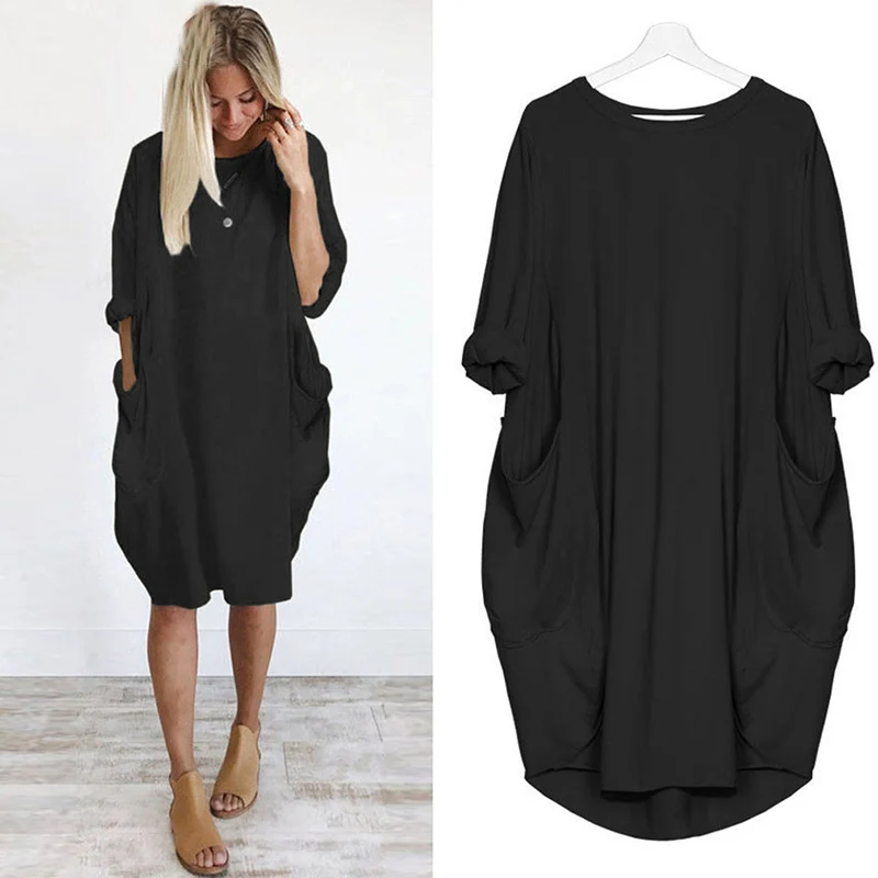 

Bigsweety Plus Size Dresses For Women Casual Loose Half Sleeve Crew Neck Dress Ladies Oversized Dress Beach Dresses With Pocket