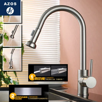

Kitchen Sink Faucets 2 Design Stainless Steel Chrome Polish Silver Swivel Pull Out Hose Chrome Polish Brass Deck Mounted CLCF017