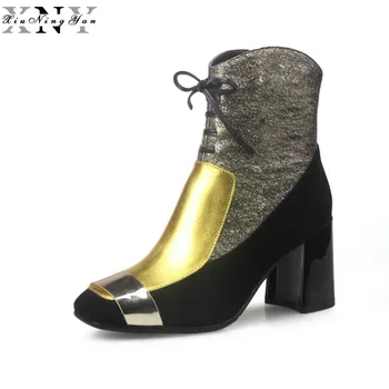 

XiuNingYan 2019 New Fashion Sexy Women's Ankle Boots Genuine Leather High Heels Punk Platform Women Autumn Boots Ladies Shoes