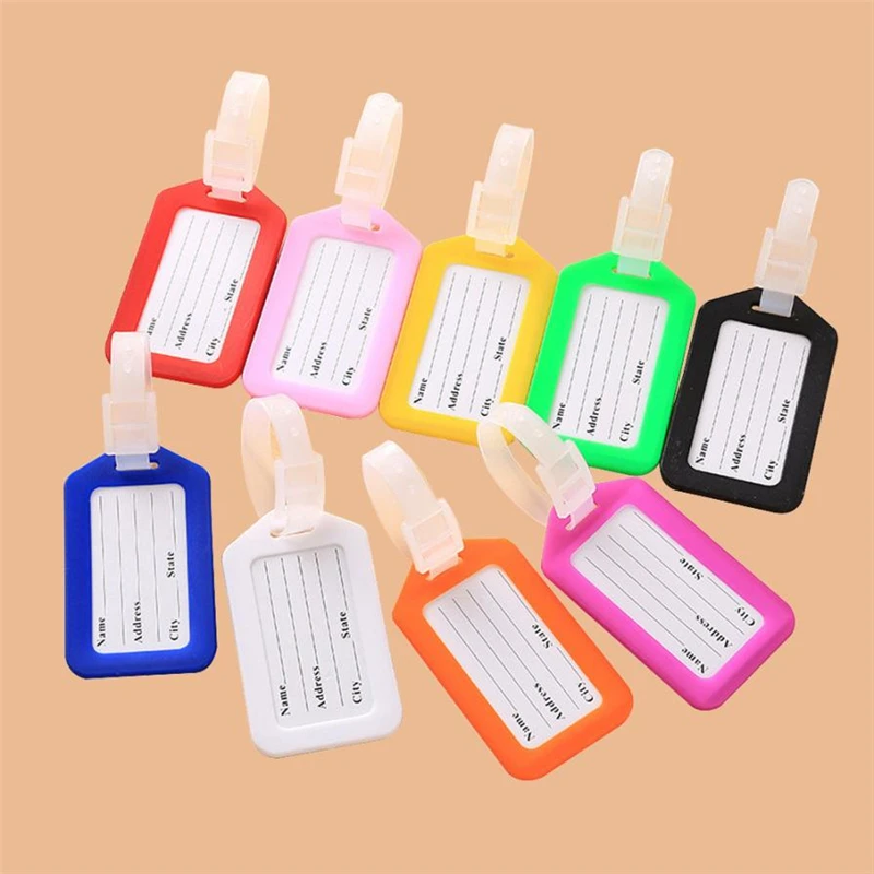 1pc Random Plastic Luggage Tag Holder Labels Strap Name Address ID