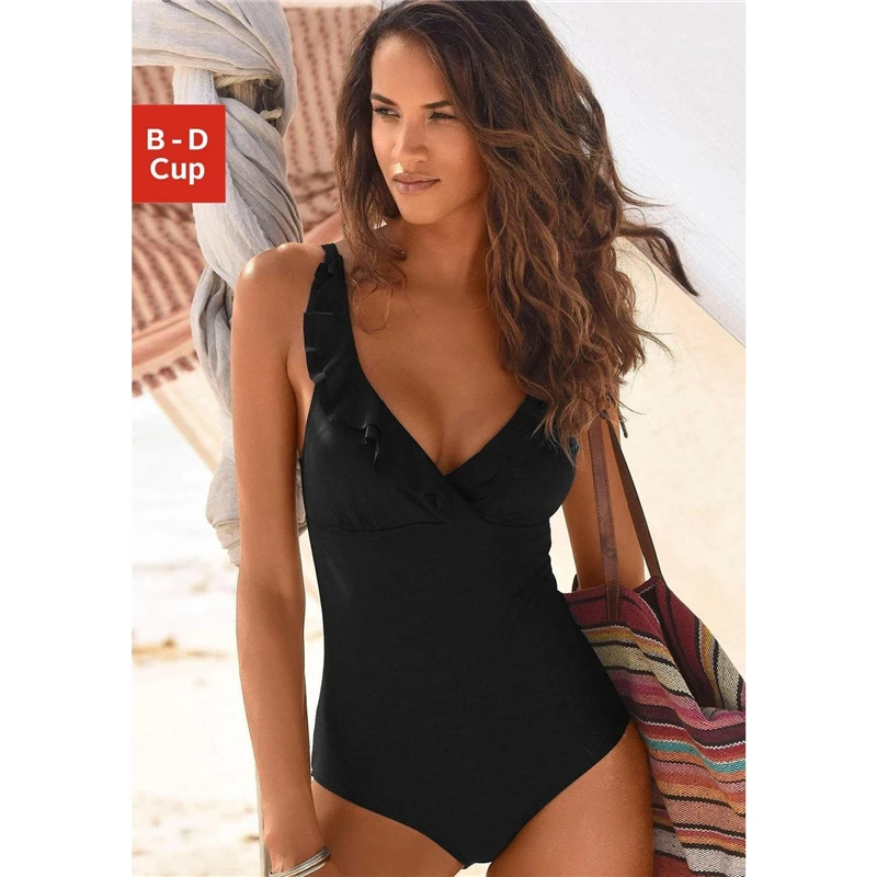 Solid Color Ruffled One-piece Swimsuit Mother Swimwear Tank Suit  Women 2019 Summer Beachwear Push Up Bather Suit Tankini Swimsuit  3