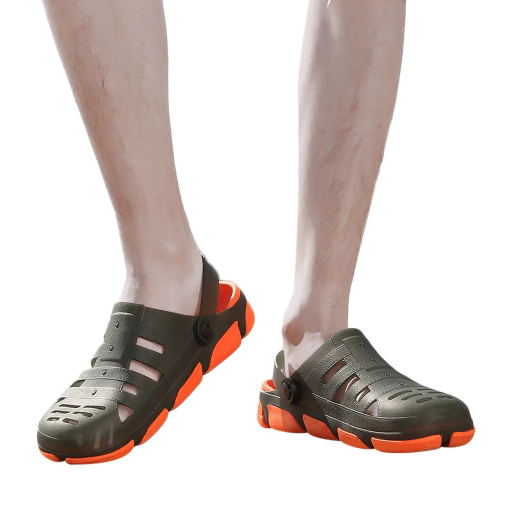 SAGACE/ г. Летние мужские повседневные легкие тапочки на плоской подошве с дырками пляжная дышащая обувь с отверстиями модные тапочки на плоской подошве с круглым носком
