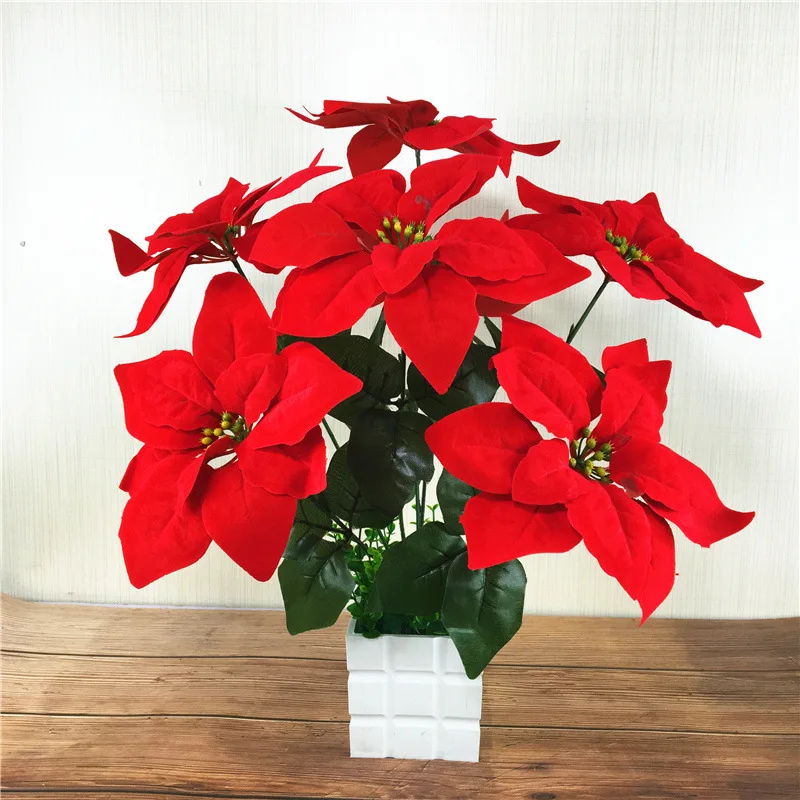 

poinsettia artificial flower Christmas silk flowers Christmas decorative floral fake flower for home decoration office placement