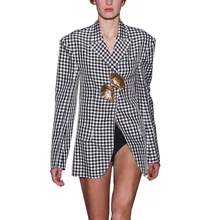 Новые Модные Ретро Горячая маленькие нежные резки металла ракушками пальто черный белый плед MR178