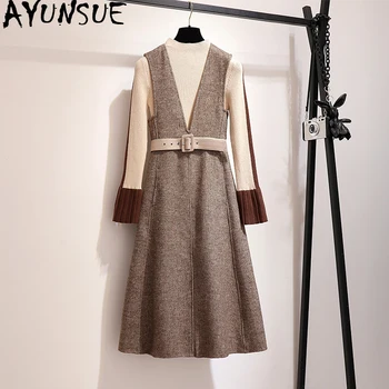 

Spring Autumn Dress Women Clothes 2020 Vintage Korean Elegant Dress Two Piece Set Sweater Dress Ladies Dresses Vestidos MY2331