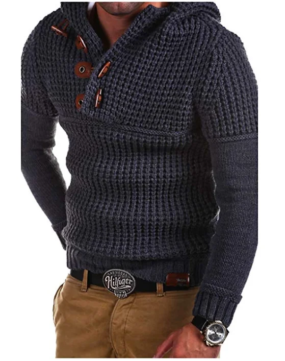 ZOGAA свитер с капюшоном, мужские вязаные пуловеры с роговой пряжкой, новинка, Осень-зима, мягкие теплые мужские свитера, уличная одежда