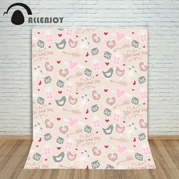 

Allenjoy photo backdrops Valentine pink cute bird envelope gift love hearts custom photocall backgrounds for photo studio vinyl
